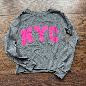 Gray Long Sleeve Kids Tee with Pink NYC Print